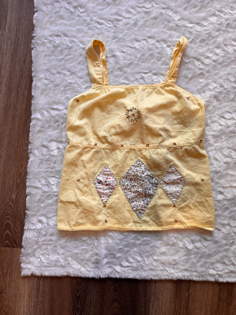 Vintage Yellow Tie Back Quilted Top Cottagecore Coastal Grandma